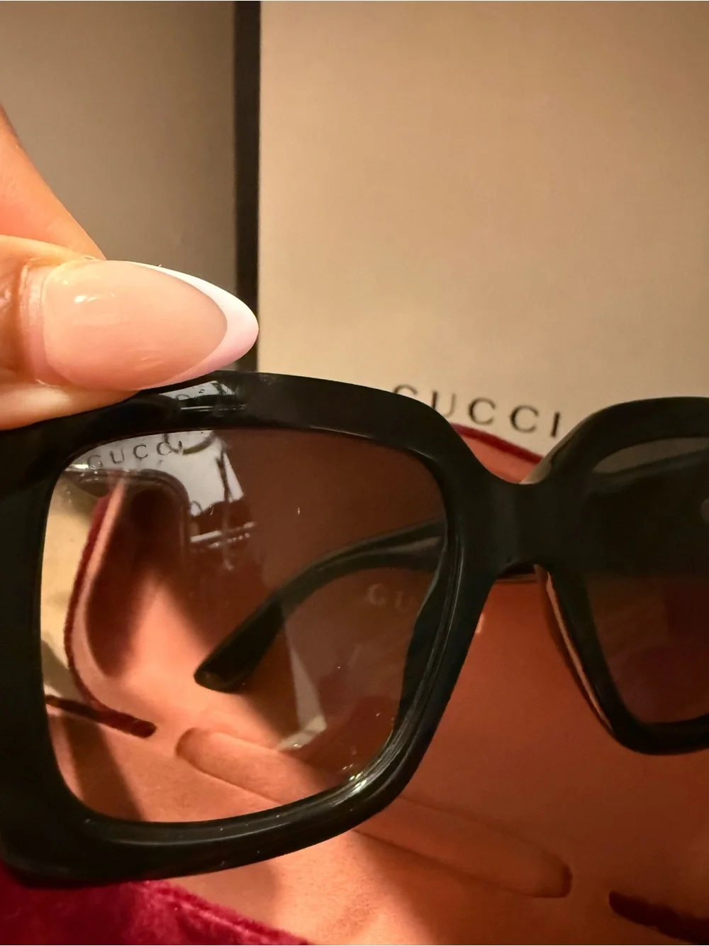 Authentic Gucci Black Square Women's Sunglasses with Pink Case included.